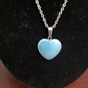 Heart Opalite pendant w/ silver tone chain